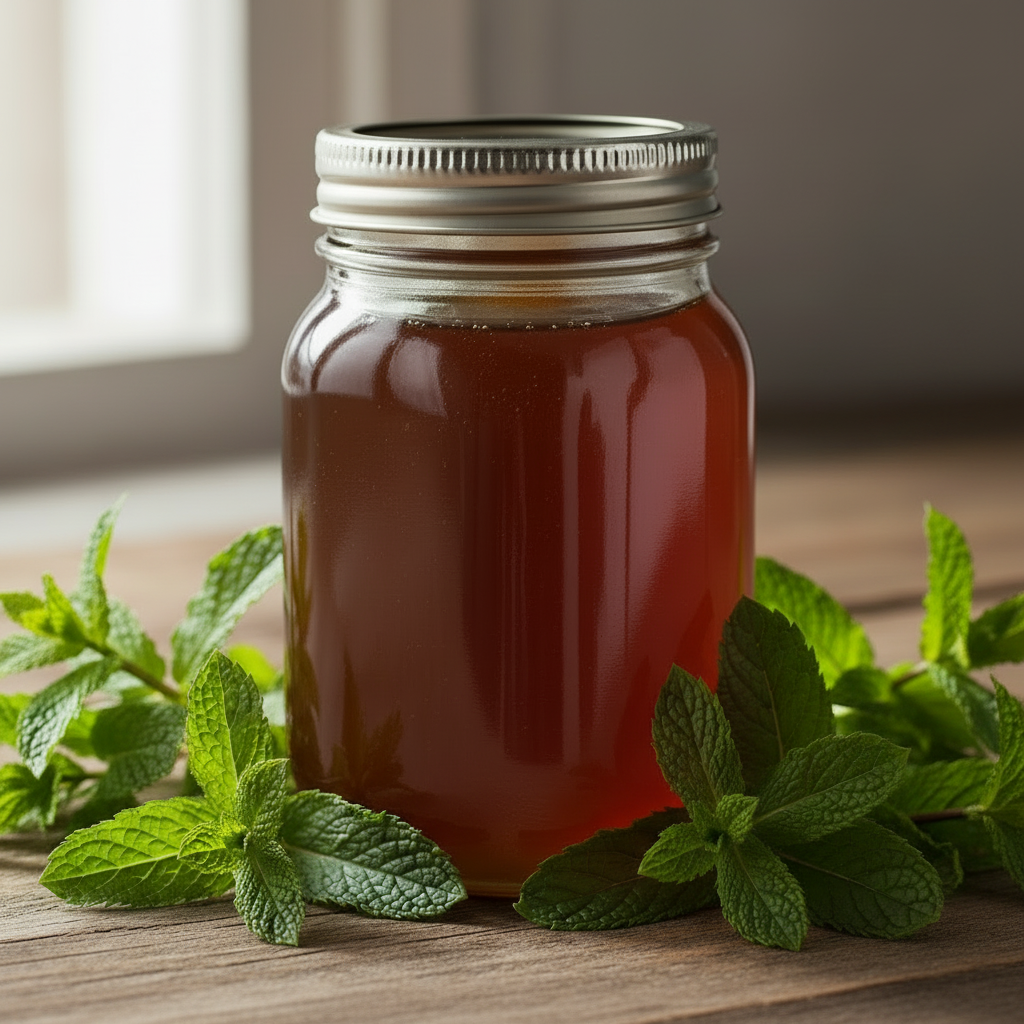 Mint Infused Honey - Mint Sprigs Around Jar